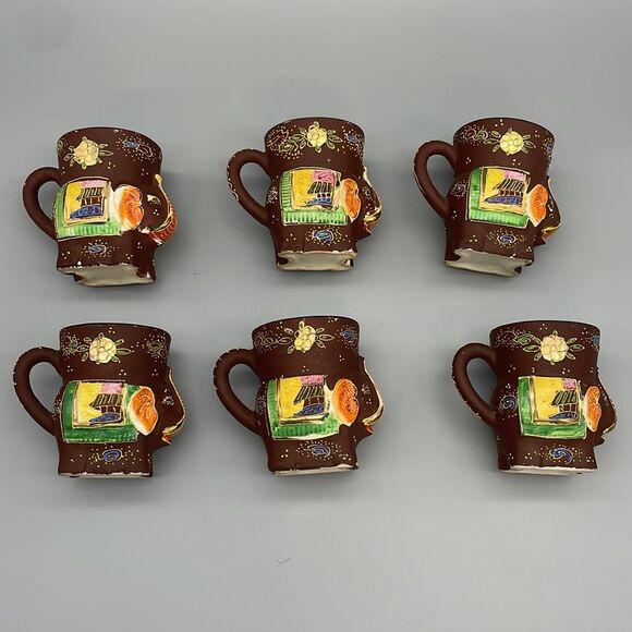 1920s Japanese Satsuma 6 Elephant Tea Cups Hand Painted Porcelain Figurine - Picture 13 of 15